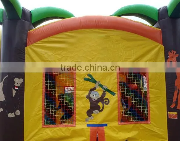 Jungle Inflatable Bouncy House Double-lane Slide Combo Obstacle Course Racing Game photo-3