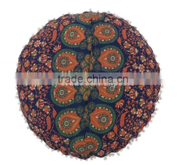 Indian Mandala Pillow Cover Decorative Throw Pillows Large Round Floor Cushions Pom Pom Roundie Boho Pillow Shams photo-3