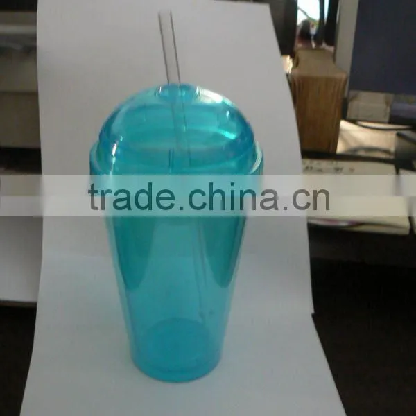 Promotional Double Wall Plastic Tumbler With Dome Lid and Straw