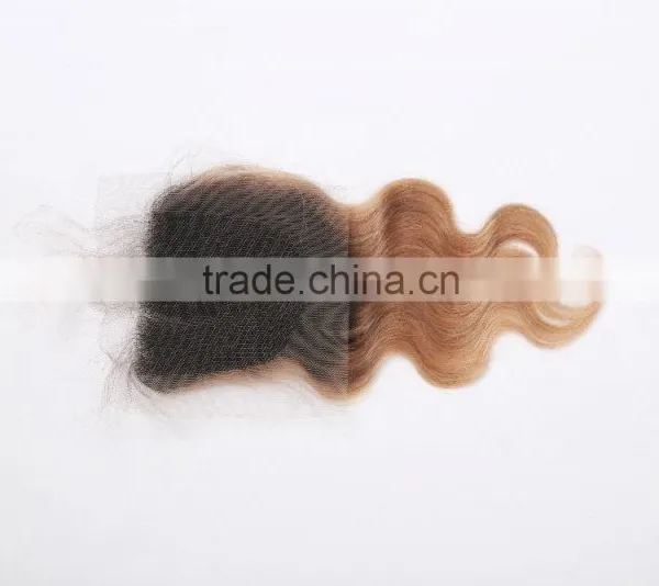 Brazilian Hair Ombre Color Lace Closure 100% Human Body Wave Hair Top Grade 10A Two Tone 1B/27# Ombre Color Lace Closure photo-6