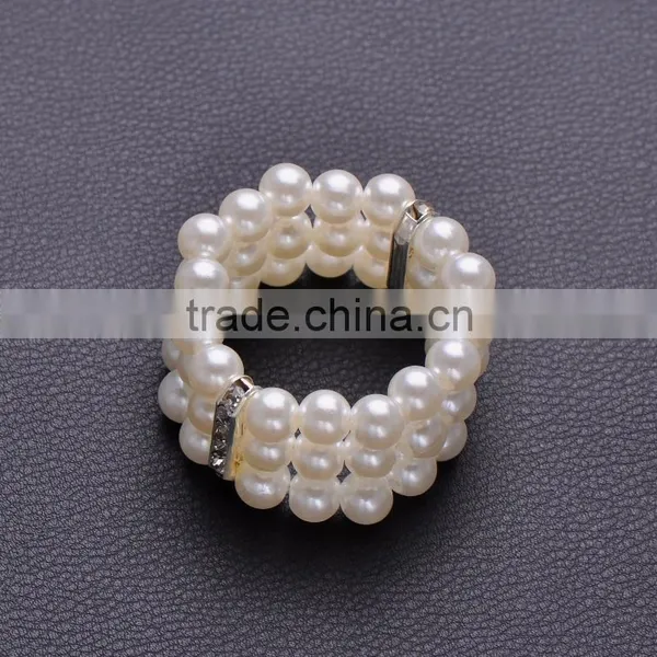 Elastic Pearl Wedding Rhinestone Napkin Rings With Spacer,50mm Inner Size, Outer Size:55mm,pure White Pearl