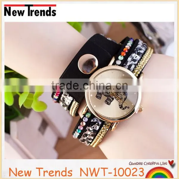 2016 Classical Colorful Leather Rhinestone Watch With Elephant photo-4