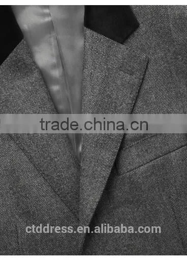 2015 New Style 100% Cashmere Classic Grey Herringbone Custom Mens Business Coat photo-2