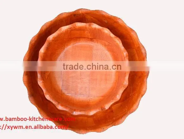 Small Red Round Lacework Woven Wooden Salad Bowl