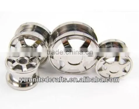 PAIR Steel Wheel Flesh Tunnel Ear Gauges Plugs