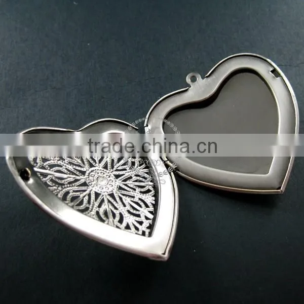 57mm Big Filigree Heart Shape Vintage Style Antiqued Silver Flower Photo Locket DIY Pendant Charm Jewelry Supplies 1133002 photo-3