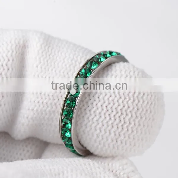316L Stainless Steel Emerald Green Cubic Zirconia CZ Eternity Wedding 4MM Band Ring photo-4