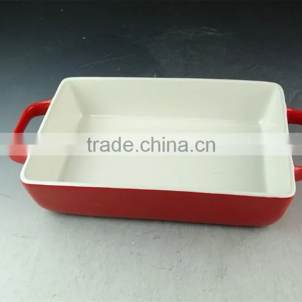 Hot Wholesale Red Glazed Ceramic Bake Plate With Handles for Daily Use Stock photo-2