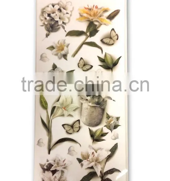 White Elegant Lily & Butterfly Design Sticker, Classic Decorative Shinny Glitter Sticker photo-2