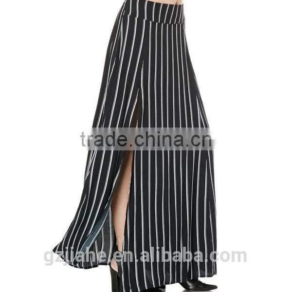 New Maxis Splits Skirts Women Plus Size Maxi Skirt Fashion High Street Black Striped Women Long Skirt photo-4