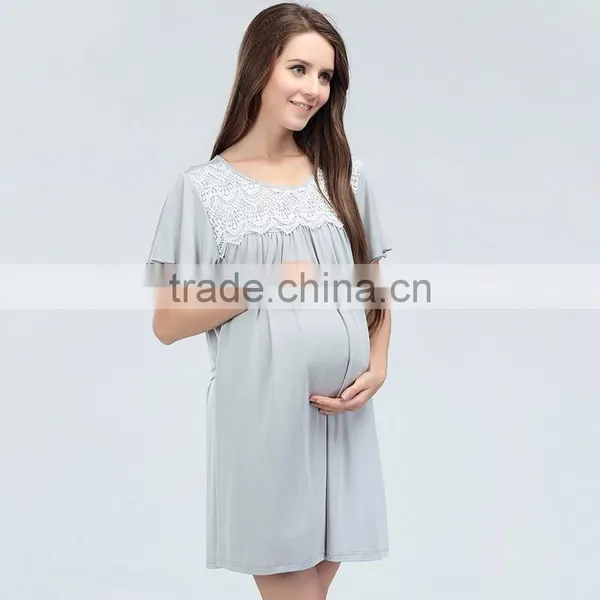 Ladies Maternity Summer Outlet Dress Lace Atheleisure Nursing Clothing Hit Color Hide Breastfeeding Opening Skirts photo-4