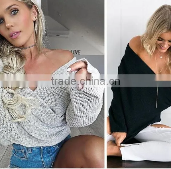 V Neck Sweater Women Spring Autumn Loose Long Batwing Sleeve Sweater Tops Fashion Pullovers Thin Sweaters Jumper 2017 photo-5