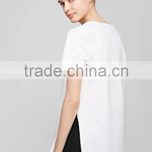 Women's English Pattern High Quality Cotton Long Printing Casual t Shirt With High Split Sides photo-3