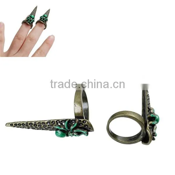 New Fashion Punk Unadjustable Fingertip Knuckle Nail Rings Antique Bronze Halloween Spider Carved Green Rhinestone Enamel photo-3
