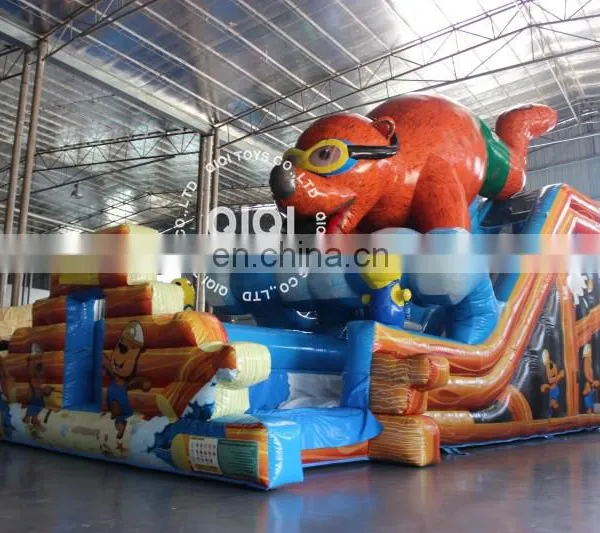 Inflatable Bear Camp Toboggan / Special Design Gonfiabile Water Slide With Pool photo-3