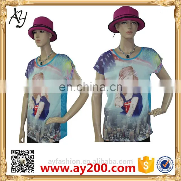 Chiffon t Shirt Women Ladies Girls Rubber Print t Shirts Digital Printing t Shirt