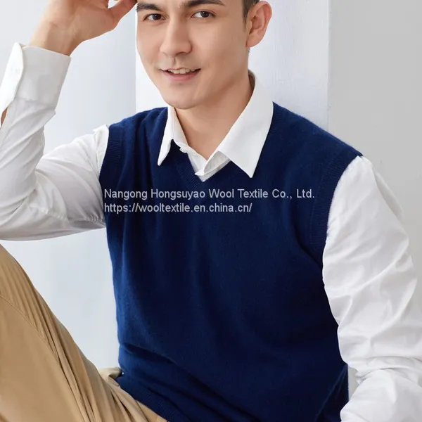 Men's Wool Cashmere Solid V-Neck Sleeveless Pullover Sweater Sale photo-3