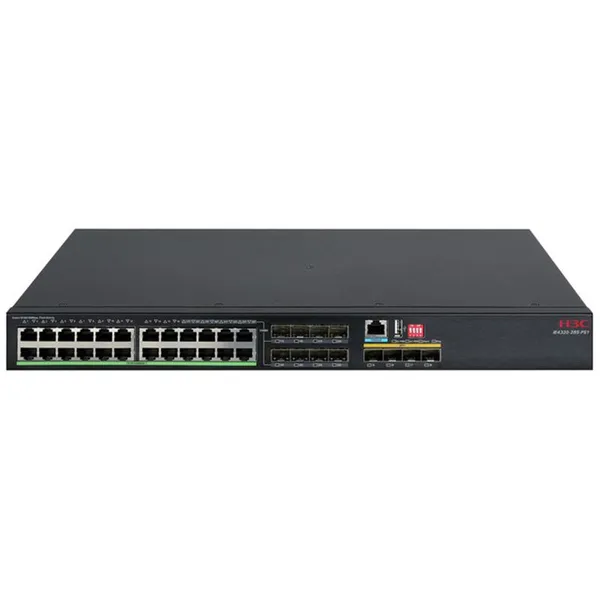 H3C S5130S-28PS-EI Supports ‌24 GE Ethernet Ports + 8×SFP Combo Ports + 4×10G SFP Fiber Uplink Ports‌, Layer 2/3 Managed Switch