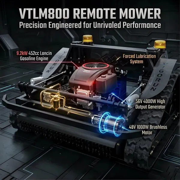 Vigorun Crawler 60-градусный склон 800 мм дистанционно управляемая бензиновая газонокосилка с червячными передачами Loncin