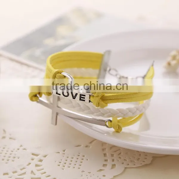 Mixed-Color Fashion Cross 8 Word Leather&Nylon Charm Infinity Bracelet/Hand Chain Alloy Jewelry photo-2