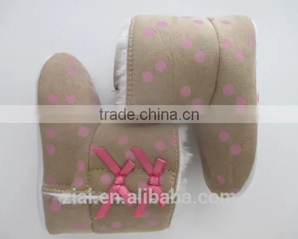 Lovely Baby Girl Boots Cute Print Snow Footwear Suede Leather Baby Fur Winter Shoes photo-3
