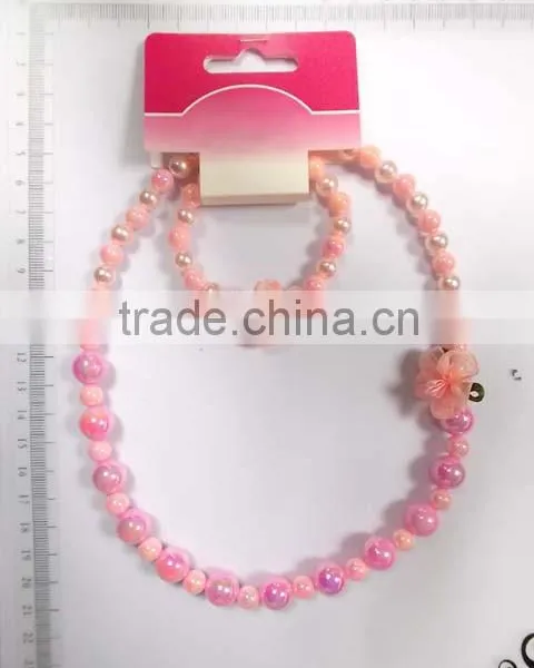 Cute Children Multicolor Beaded Necklace Bracelet Set With Flower photo-4