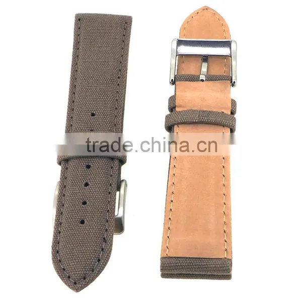 Studded Italian Genuine Leather Watch Strap With Canvas