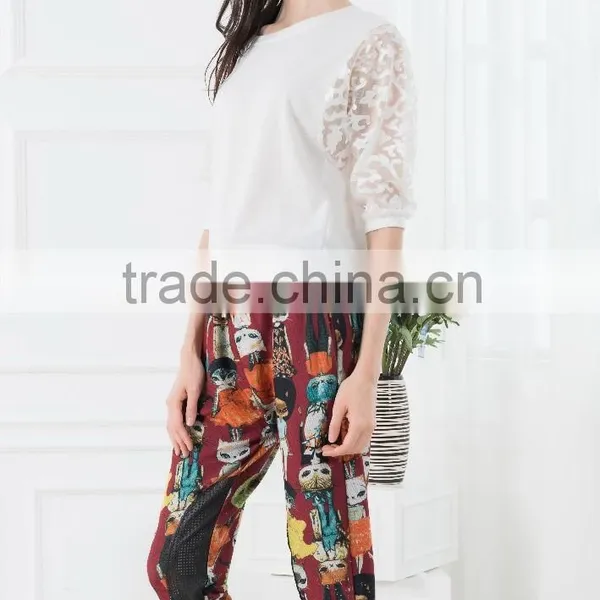 NEW ARRIVAL Summer Tops and Blouses 2016 White Lace Sleeve Shirt for Woman Chiffon Fabric OEM Tops Cheap Price photo-2