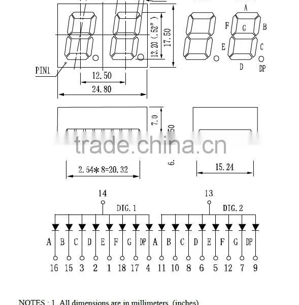 2 Digit yellow ang green color 7 segment led display ARKLED
