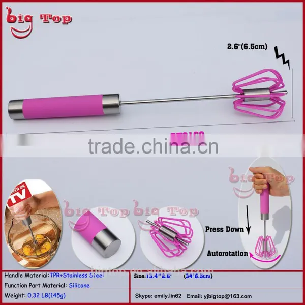 BT0160 14" Revolve Whisk With TPR Handle 14" Rotating Egg Beater With Silicone Function Part 14" Egg Beater 14" Hand Push Whisk