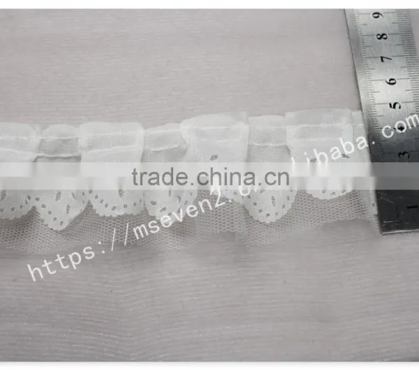 Simple Design 5cm Width Polyetser Folded Mesh Fabric Bridal Trim in White photo-5