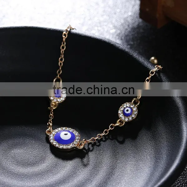 Round Rhinestone Evil Eye Bracelet Gold Chain Bracelet photo-5
