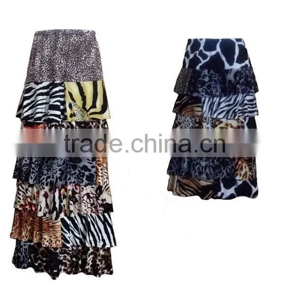 5 Tier Skirts,6 Tier Skirt Slinky Spandex Blend Drapes Maxi Tiered Ruffle Skirt In Custom Mixed Print photo-2