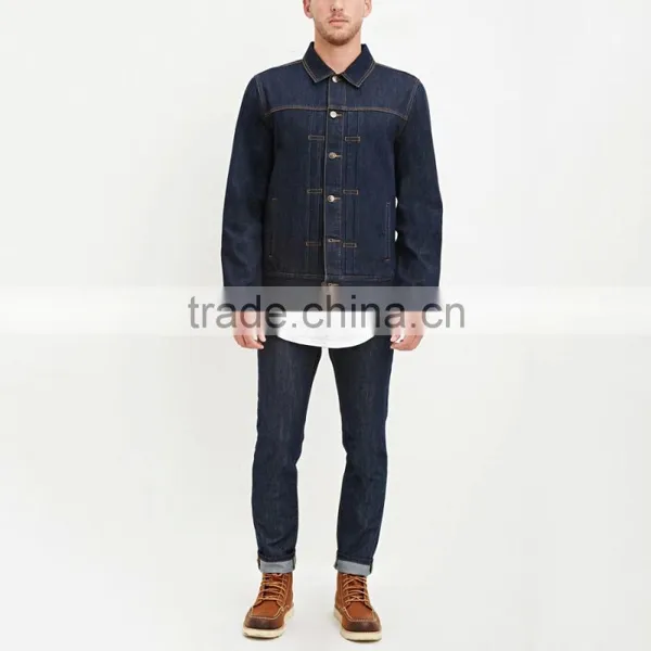 Dark Blue Casual Denim Custom Shirt Style Jacket Coat for Men photo-4