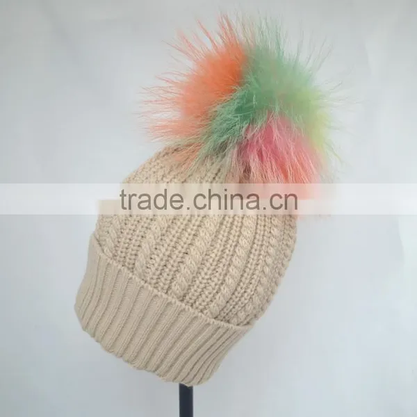 Myfur Random Color Raccoon Fur Pompom Knit Beanie Hat Wholesale photo-4