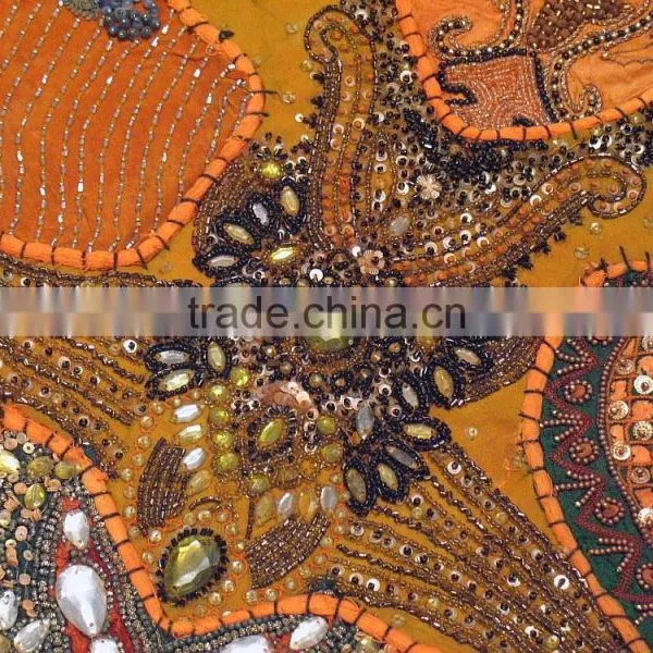 Orange Lounge Decor Pillow Indian Style Big Square Floor Ethnic Sari Cushion photo-4