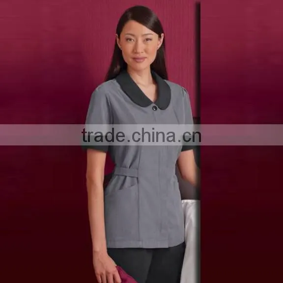100% Polyester Stylish Cut and Variety of Colors Short Sleeve Housekeeping Uniform Set photo-2