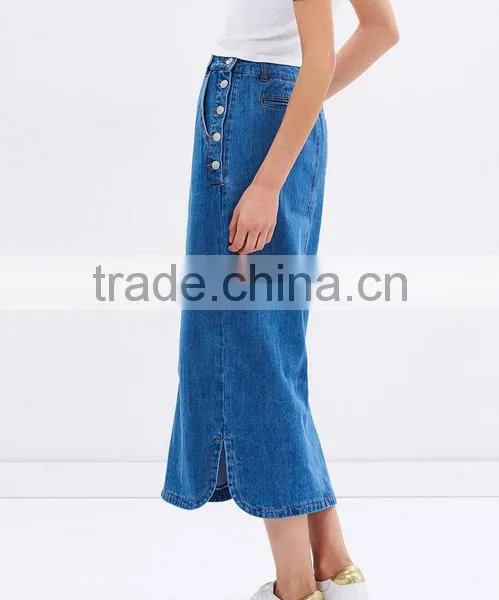 2016 Latest Long High Waist Design Pictures Denim Skirt photo-3