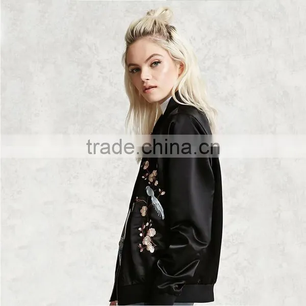 Buy Wholesale Price Nice Embroidered Satin Pink Black Jackets for Ladies photo-2