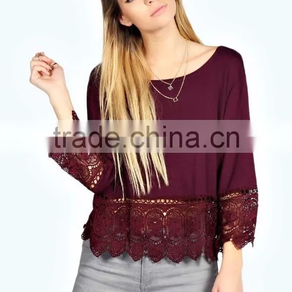 Fashion Women Lace Crochet Loose Tops 3/4 Sleeve Newest Shirt Kimono Casual Blouse For Wholesale 2017 photo-5