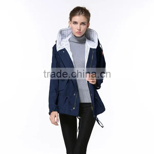 Korean Style Fashion Women Spring Coats Causal Fashion Gauze Lining Dark Blue Wind Jacket