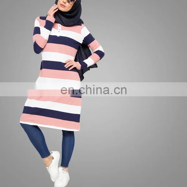 OEM Service China Factory Wholesale Muslim Ladies Tunic Top Wholesale Stripe Tunic Everyday Basic photo-2