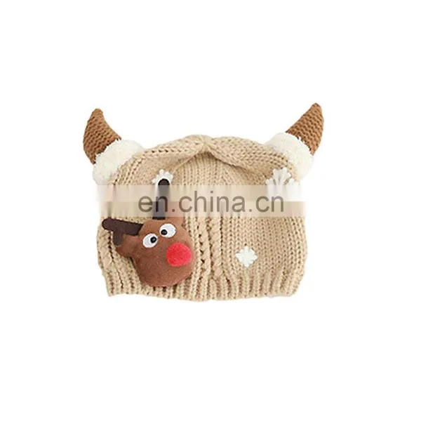 New Style Toddler Kids Cartoon Christmas Elk Horn Crochet Knitted Reindeer Hat photo-5