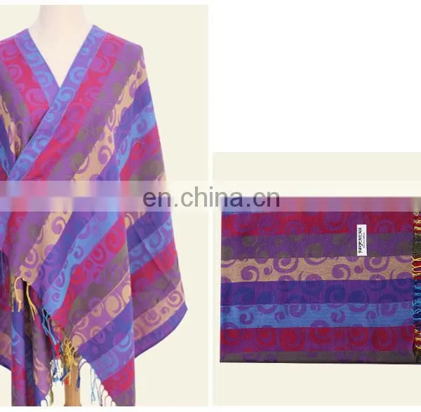 100% Jacquard Cotton Striped Woven Scarf photo-5