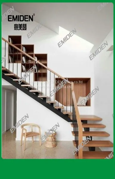 Shenzhen Yi Mei Deng Stairs Supply Indoor Straight Beams Steel Wooden Stairs Simple and Beautiful photo-3