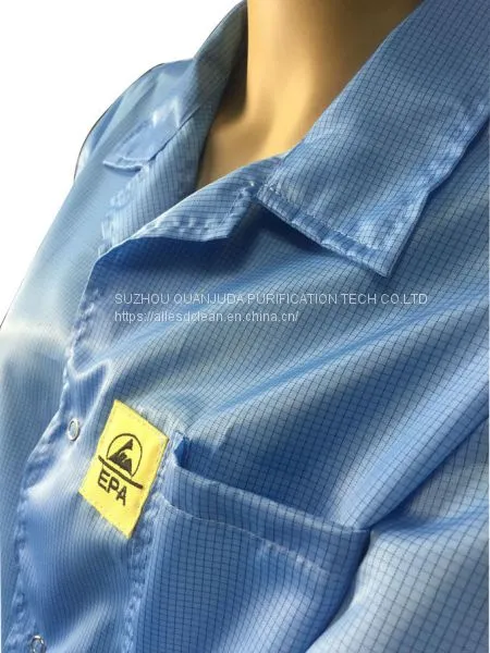 Static Dissipative ESD Jackets 2.5mm Grid White And Blue For EPA Clean Room photo-5