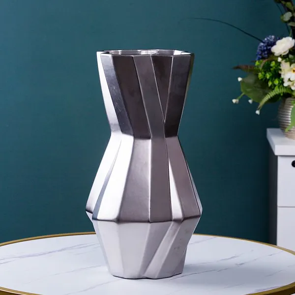 Silver Gilt Twist Creative Ceramic Vase Table Art Decoration For Home Office Shopping Mall photo-4