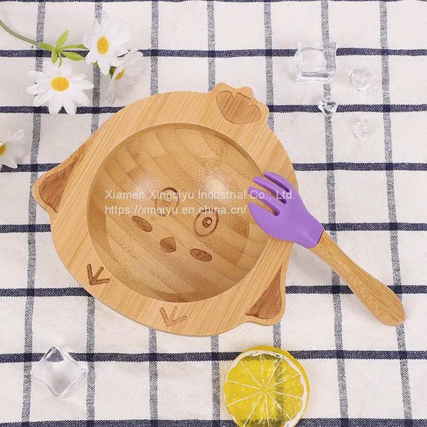 Toddler Feeding Divided Plate Bamboo Plates Baby Kids Bamboo Suction Plate photo-3