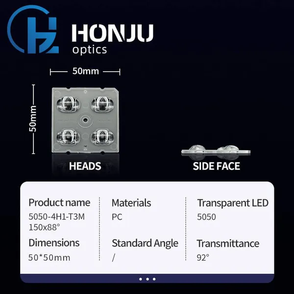 Hongzhu 50X50mm Outdoor Light Lens 5050 PC 4 In 1 Led Outdoor Lighting Street Light Lens photo-2