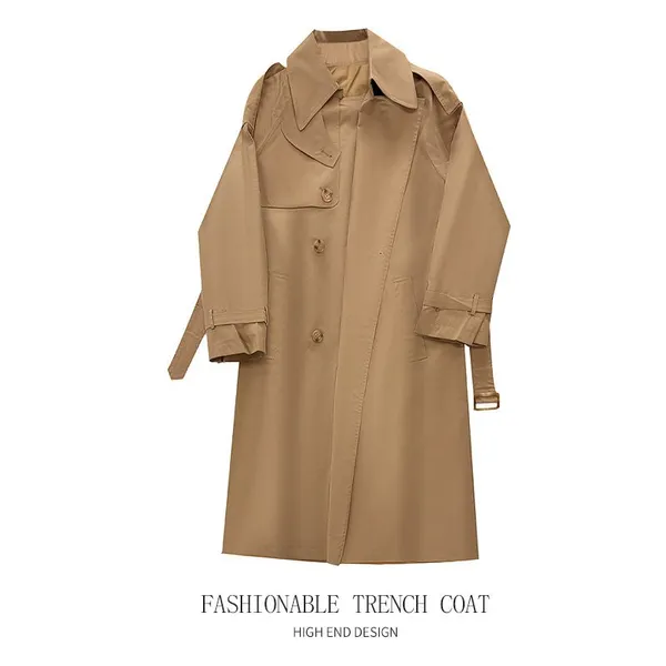 Sophisticated British-style Spring Minimalist Luxury Style Slim-Fitting Waist-Contouring Double-Button Women's Windbreaker Coat Blouse Spring Outfit photo-3